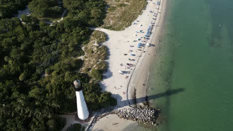 aerial of cape florida llighthouse south end of key biscayne in miami dade county, florida usa