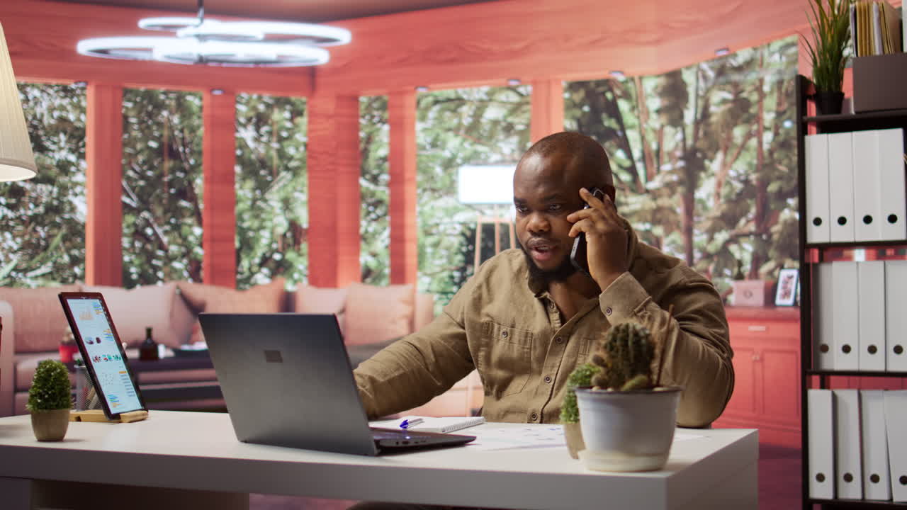 Business analyst presenting the project updates on phone call with investors