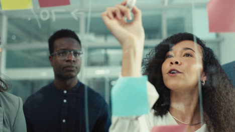 Black-woman,-writing-and-planning-on-glass