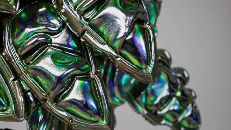 close-up of iridescent metallic shapes