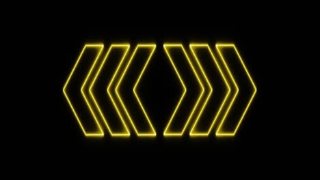4k flecha direccional señal de carretera de luz de neón led animación de bucle de fondo. hacer neón abstracto futurista fondo de movimiento de alta tecnología.