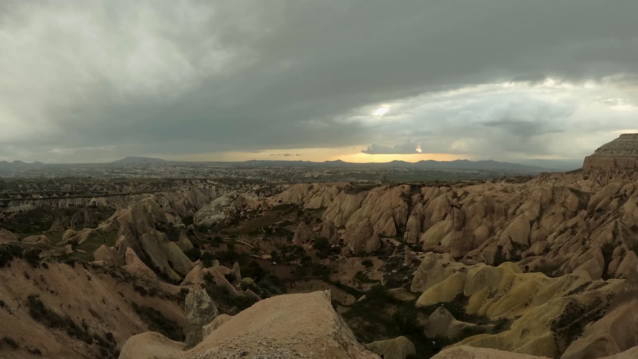 Cloudy sunset timelapse over red valley in cappadocia