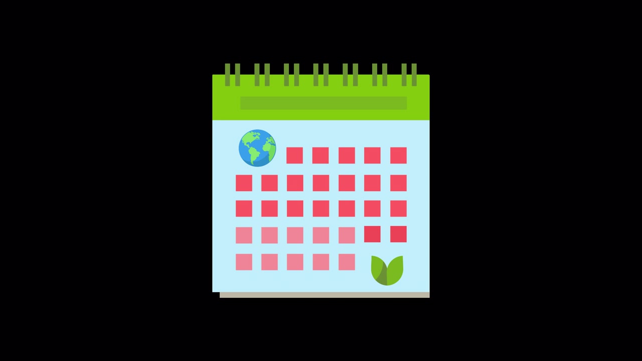 Animeret kalender med jordklode og bladikoner