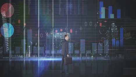 사무실에서 사업가에 대한 통계 및 금융 데이터 처리의 활성화