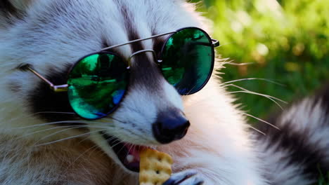 Raccoon with Sunglasses Eating a Snack