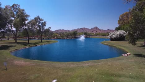 Aerial-drone-footage-of-fountain-at-the-entrance-of-McCormick-Ranch