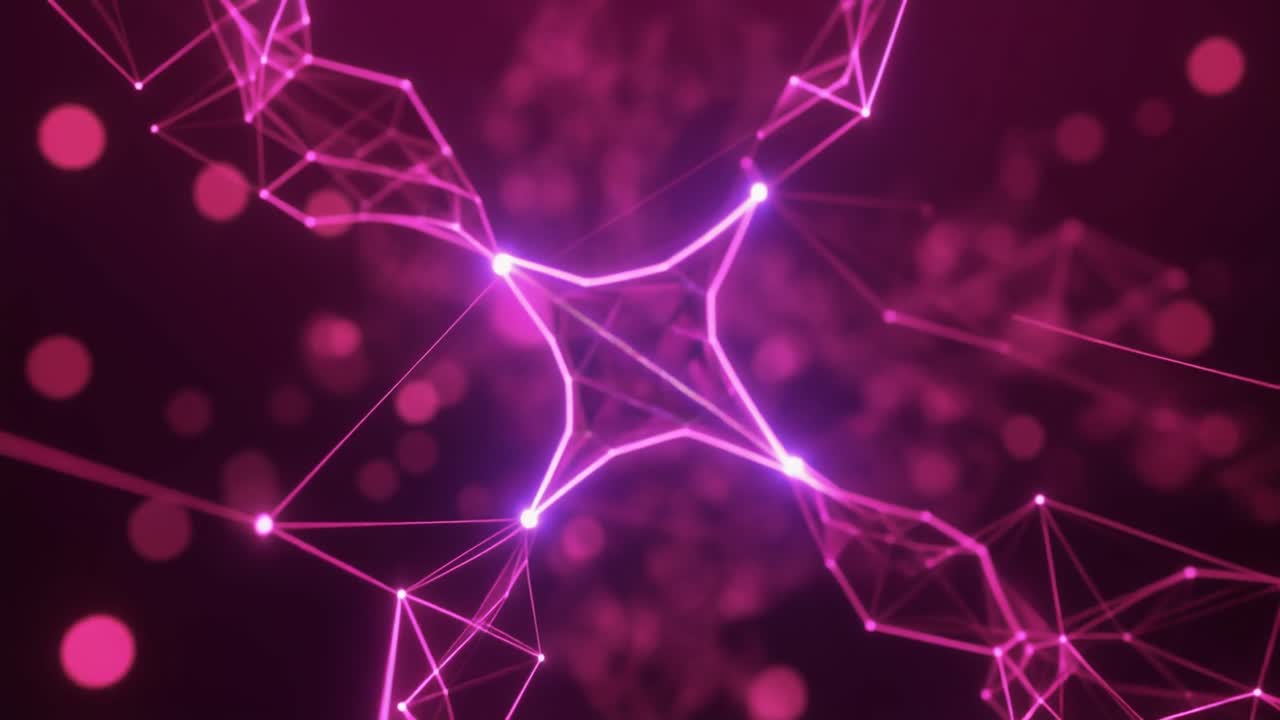 Fondo abstracto dinámico con red digital rosa resplandeciente
