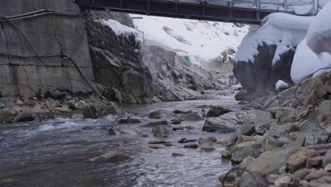 Frischer-Gebirgsbach,-Der-Aus-Schneebedeckten-Bergen-Fließt