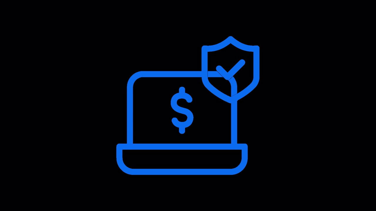 Animated Icon of Laptop with Dollar Sign and Security Shield