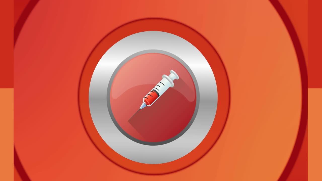 animación del icono de la jeringa en círculos sobre fondo rojo