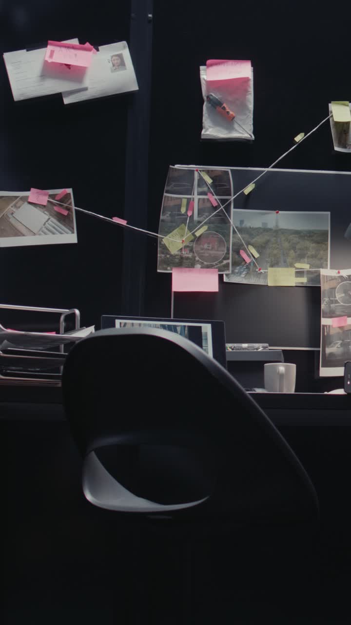 Vertical video: Police inspector analyzing forensic evidence on map