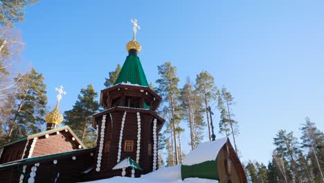 wooden orthodox church in winter forest