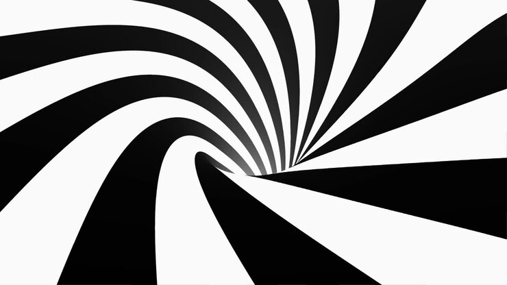 Illusione ottica a spirale astratta in bianco e nero