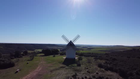 ancient old medieval windmill moving away scene traditional don quijote windmill