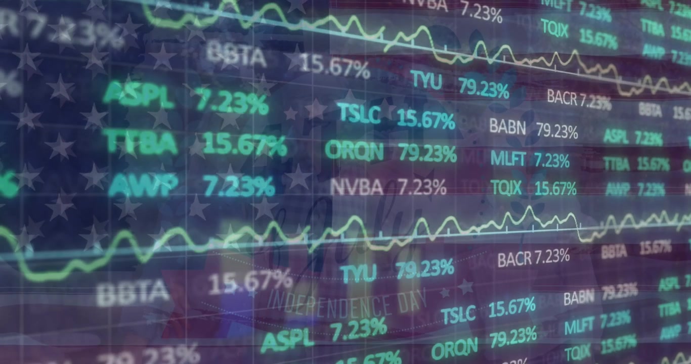 Animazione di grafici e diagrammi su elaborazione dati finanziari.