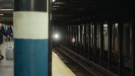 new york city subway train at night