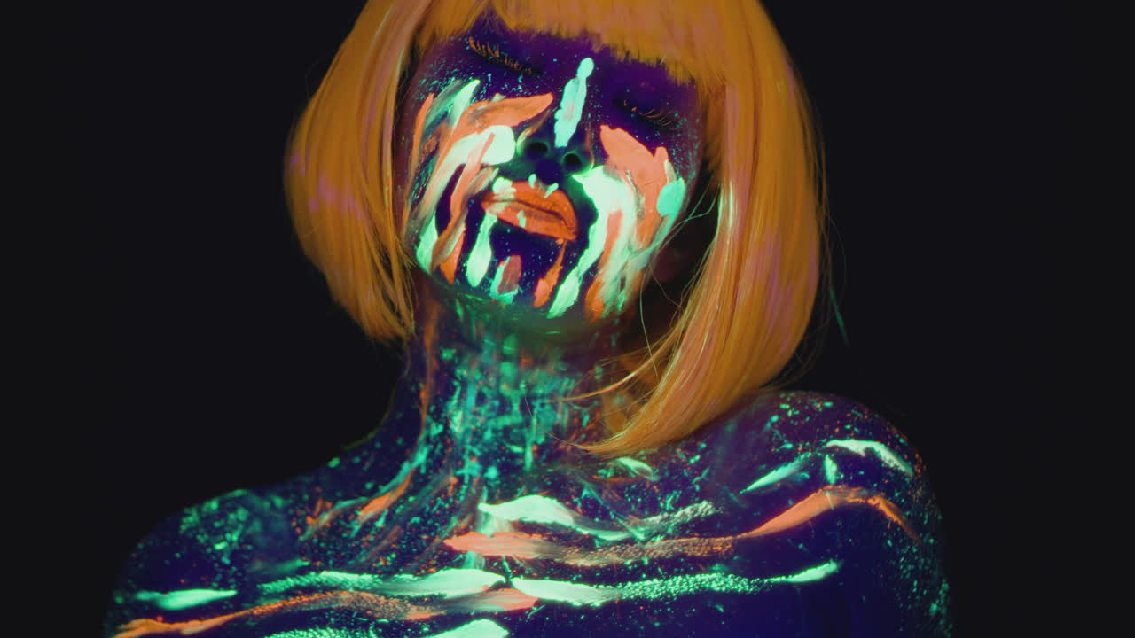 Woman with Fluorescent Face and Body Paint