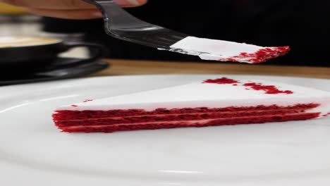 red velvet cake slice with coffee