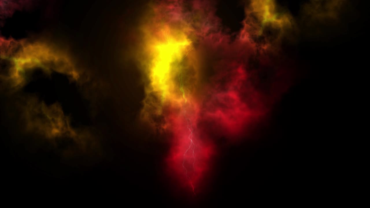 Colorful lightning, rainstorm animation. Isolated flash, thunderstorm bolt and electric power concept