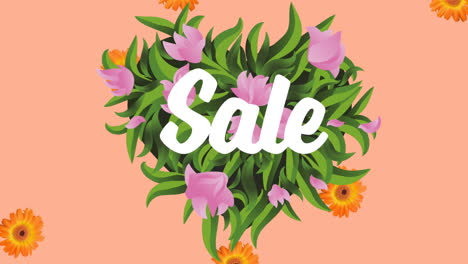 animación de texto de venta sobre flores que se mueven en movimiento hipnótico