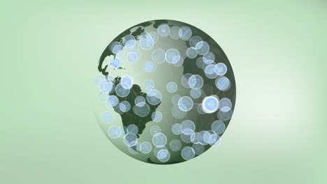 animación de iconos conectados por líneas sobre un globo giratorio contra un fondo abstracto.