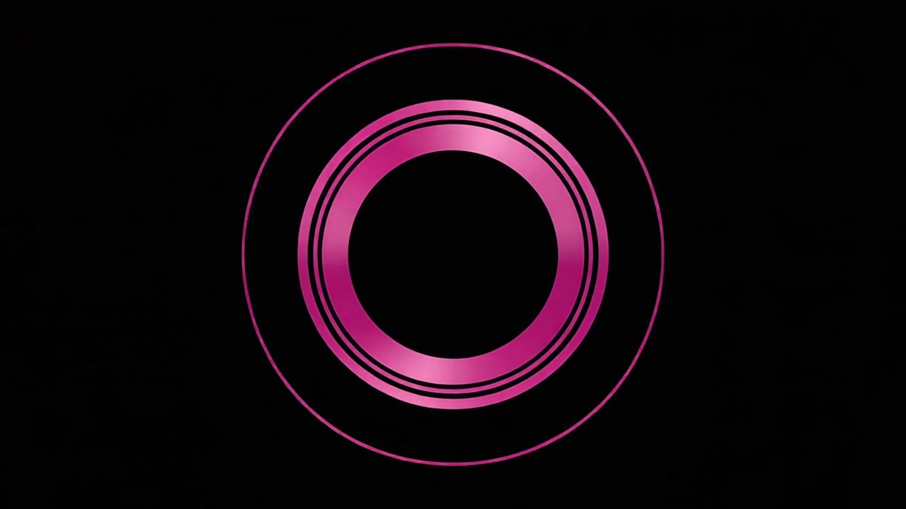Cerchi concentrici rosa astratti pulsanti su sfondo nero