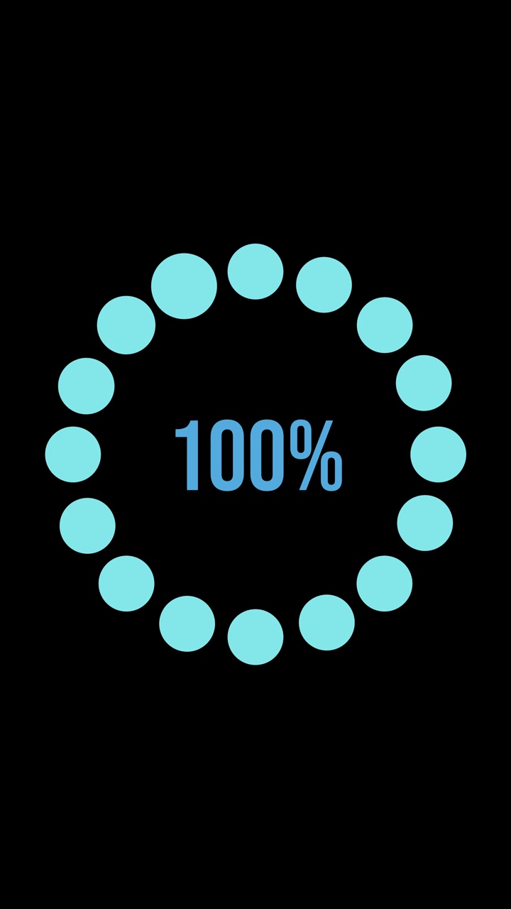 Circular progress bar animation with increasing percentages, transitioning from gray to blue, set against a black background