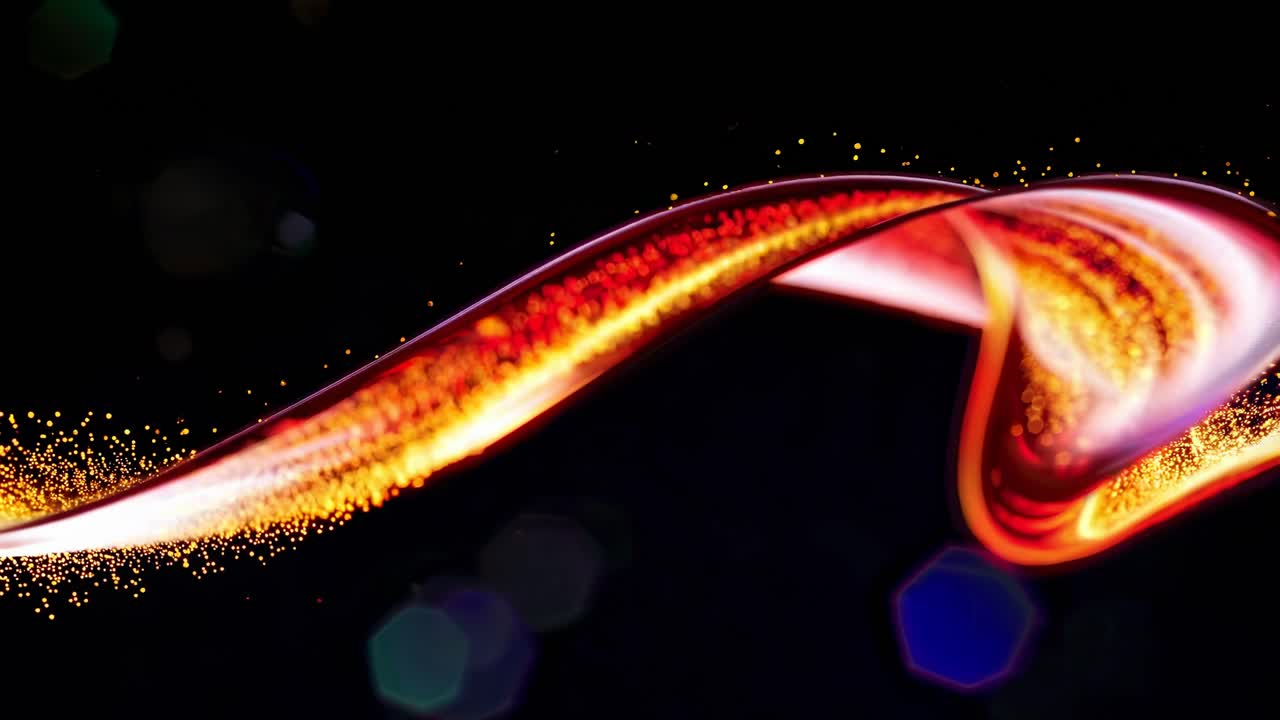 The video showcases dynamic, swirling light trails in vibrant colors, creating an abstract