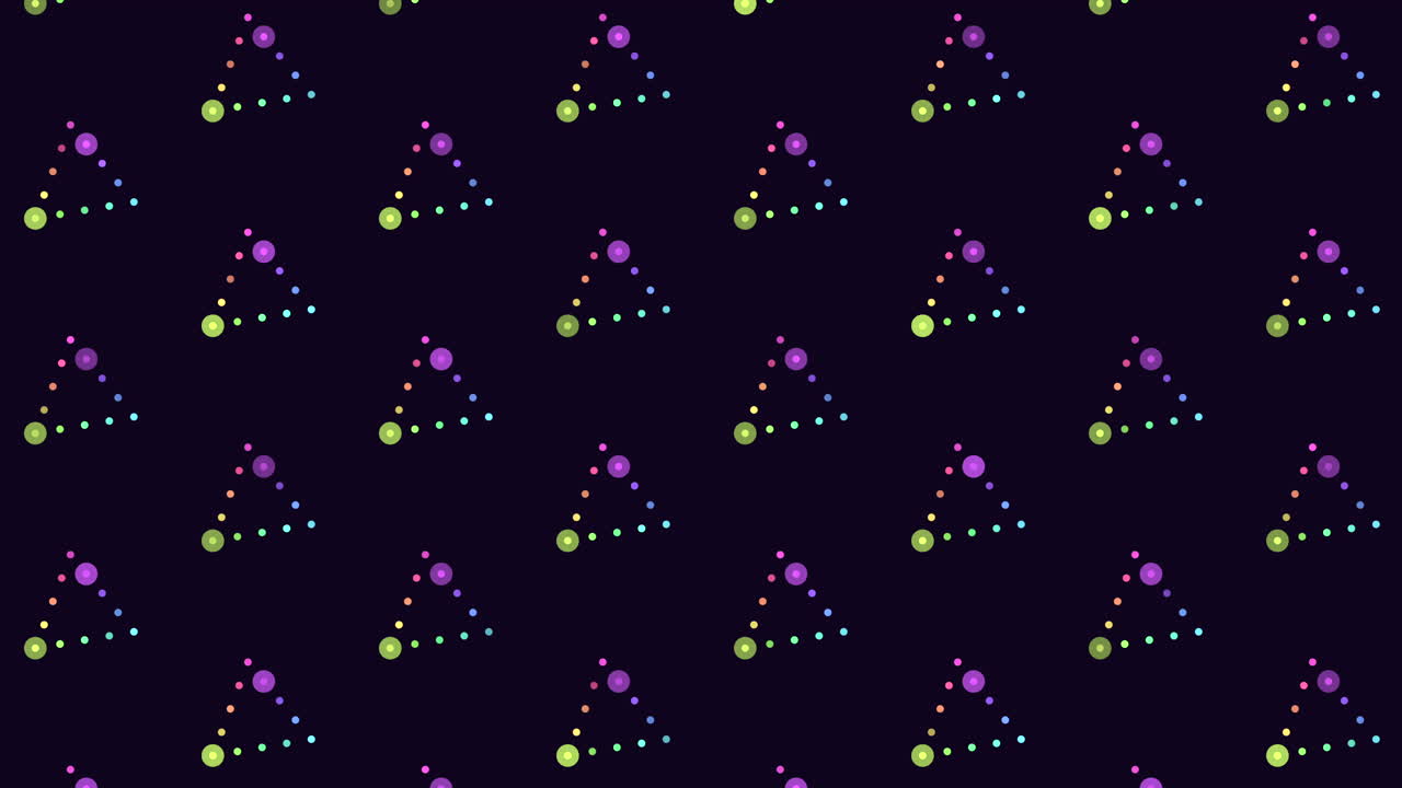 Seamless neon triangles pattern with dots on black gradient