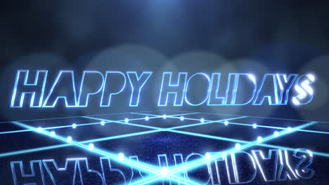 happy holidays with blue laser light on stage