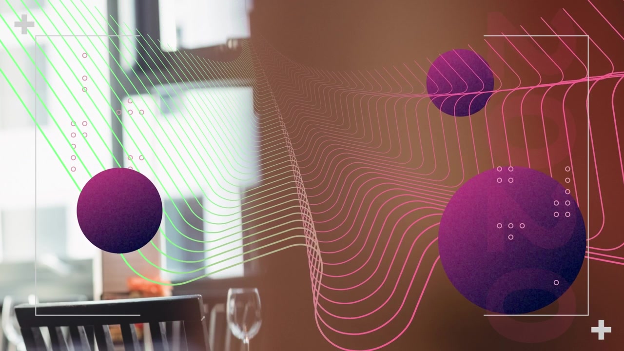 Animación de formas moviéndose sobre un restaurante