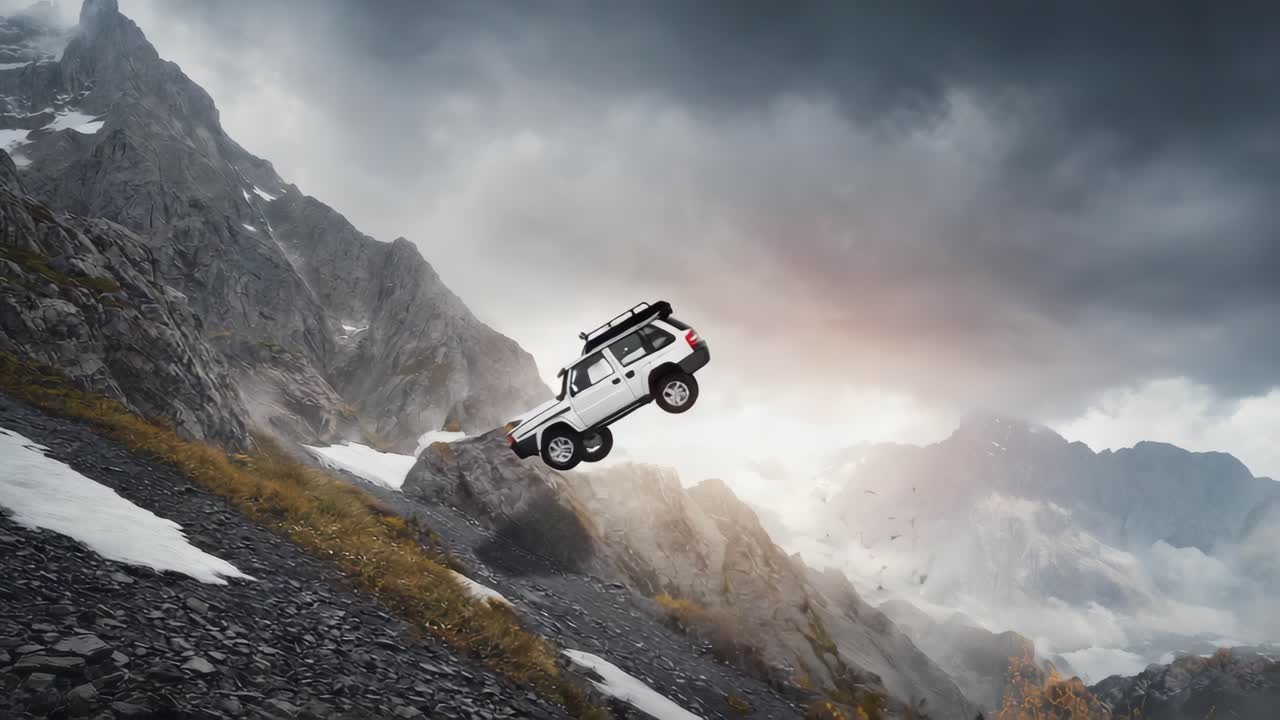 SUV off-roading in the mountains