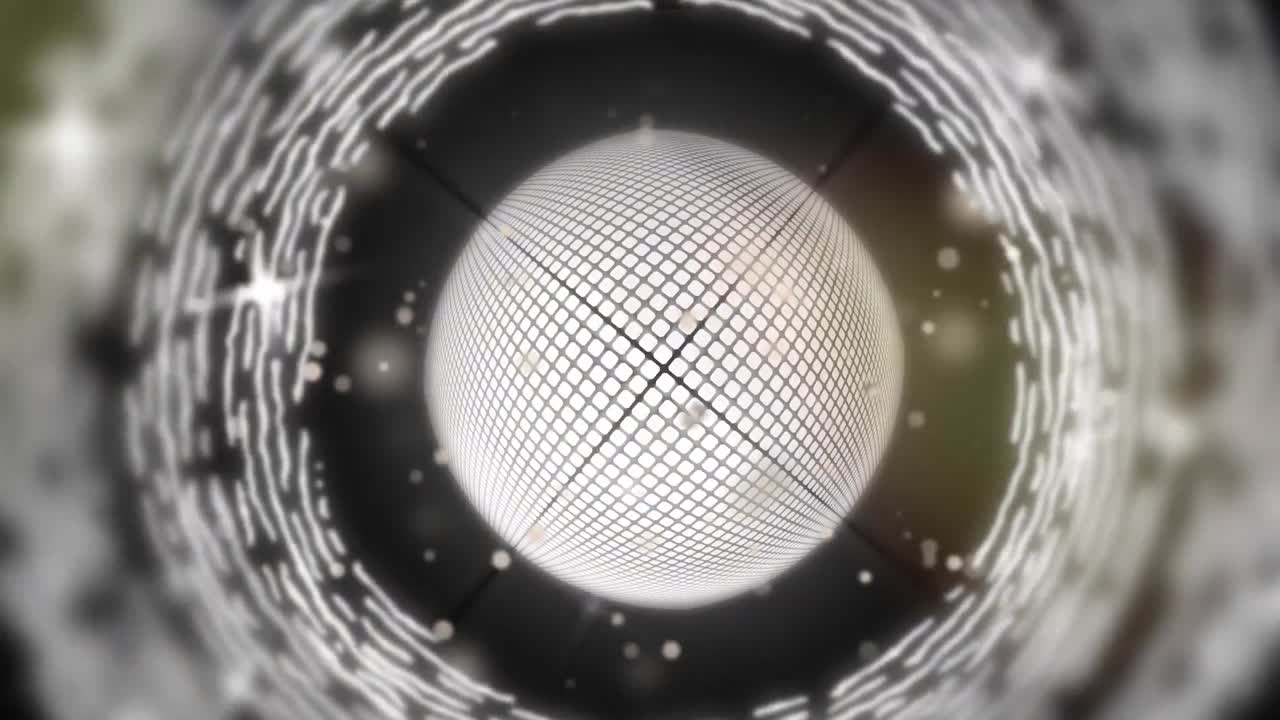 animación de estrellas blancas de navidad y una bola de espejo giratoria y brillante sobre un fondo negro