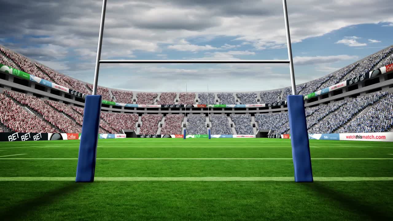 vista de un estadio de rugby con clima nublado