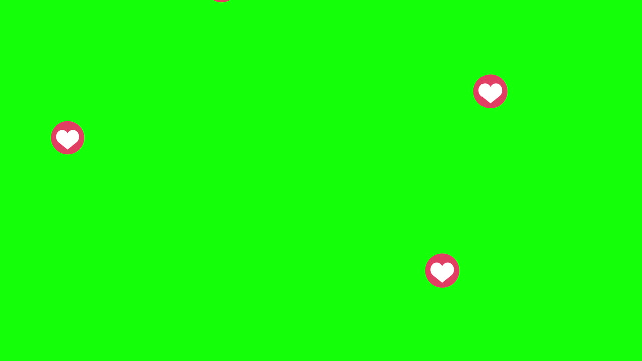 Heart symbol in a red circle falling from top to bottom on a green screen background. Animation background for social networks. Like sign.