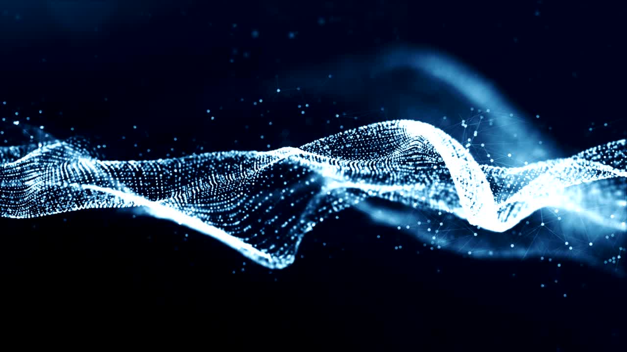 Digital blue color particles wave and bokeh abstract background