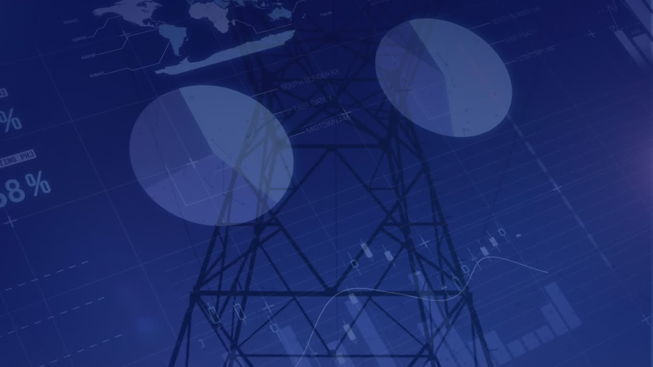 핑크색 는 별의 애니메이션과 모바일 타워에 대한 통계 데이터 처리