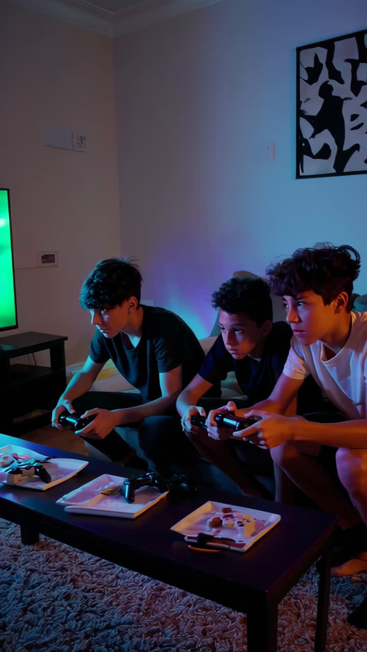 Three Boys Playing Video Games Together