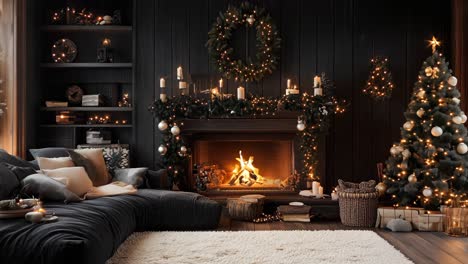 cozy christmas living room with fireplace