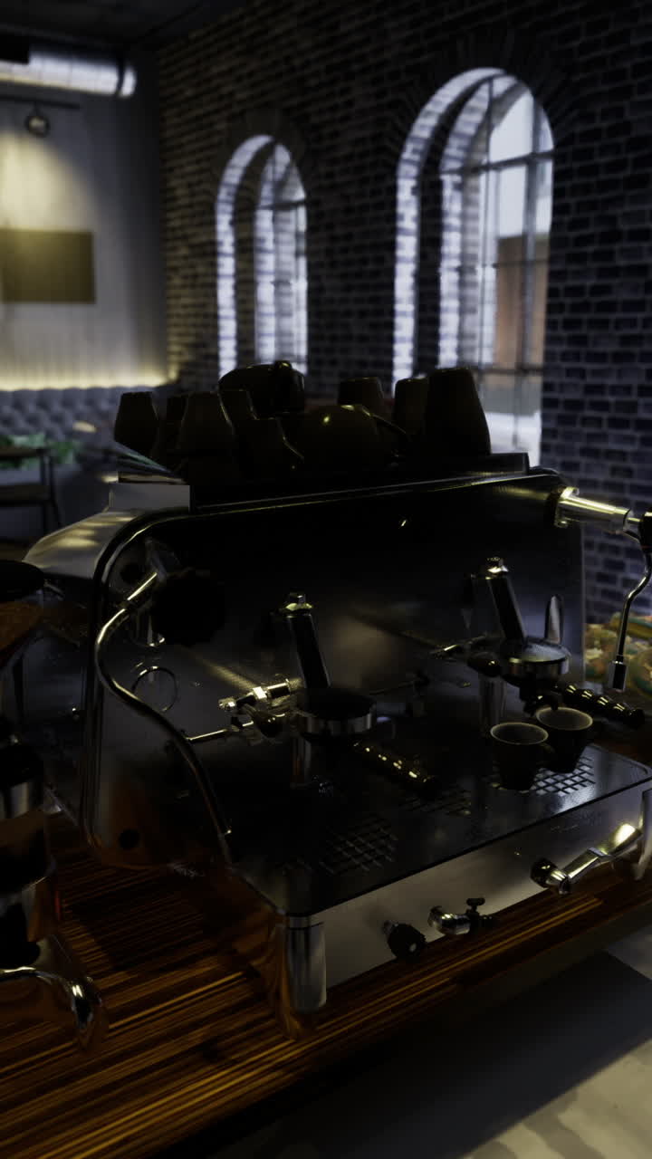 Coffee preparation at a modern cafe with brick interior design