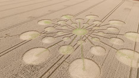 starburst crop circle formation aerial view descending towards andover agricultural field in test valley hampshire