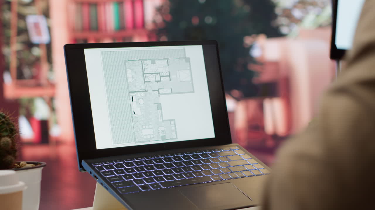 uomo d'affari alla ricerca di spazi per uffici commerciali dalla sua stazione di lavoro a casa