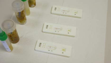 Feces-samples-from-human-stool-on-rapid-test-cassette-using-chromatography-and-immunochemistry-in-small-laboratory-in-medical-clinic