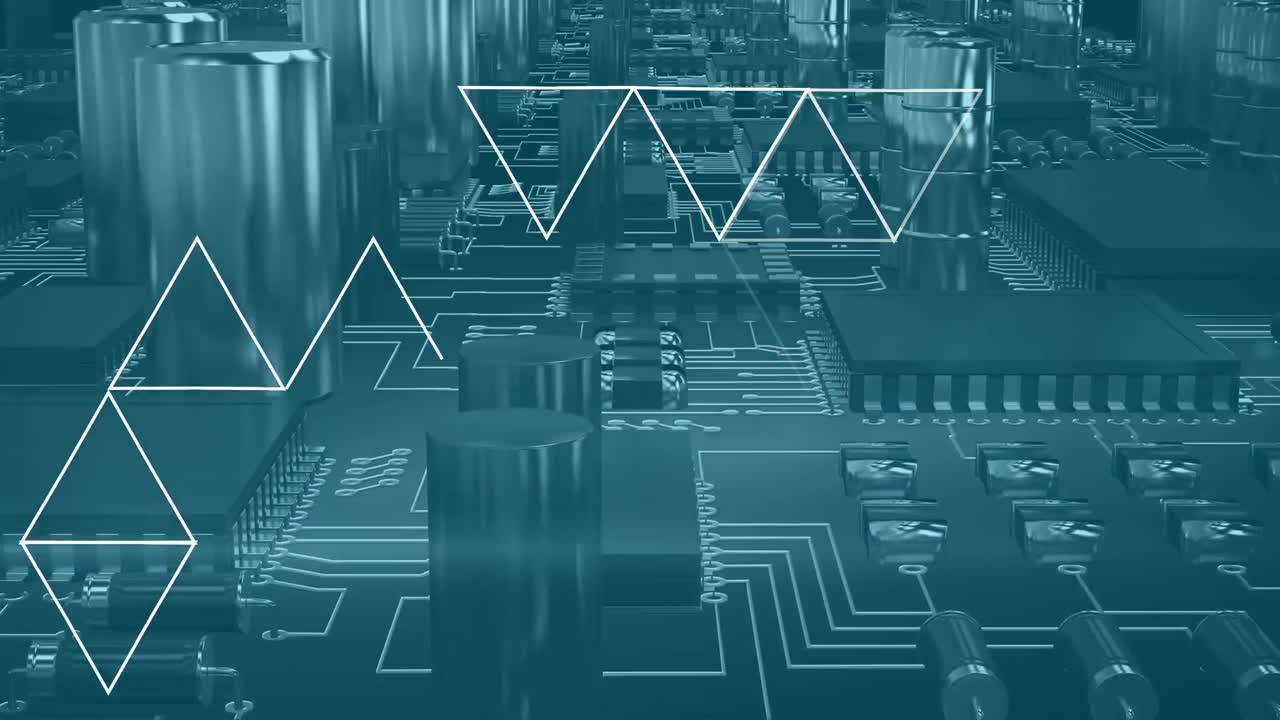 animación de triángulos sobre el modelo de placa base 3d