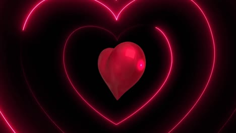 Animation-of-red-heart-and-glowing-heart-shapes-on-black-background