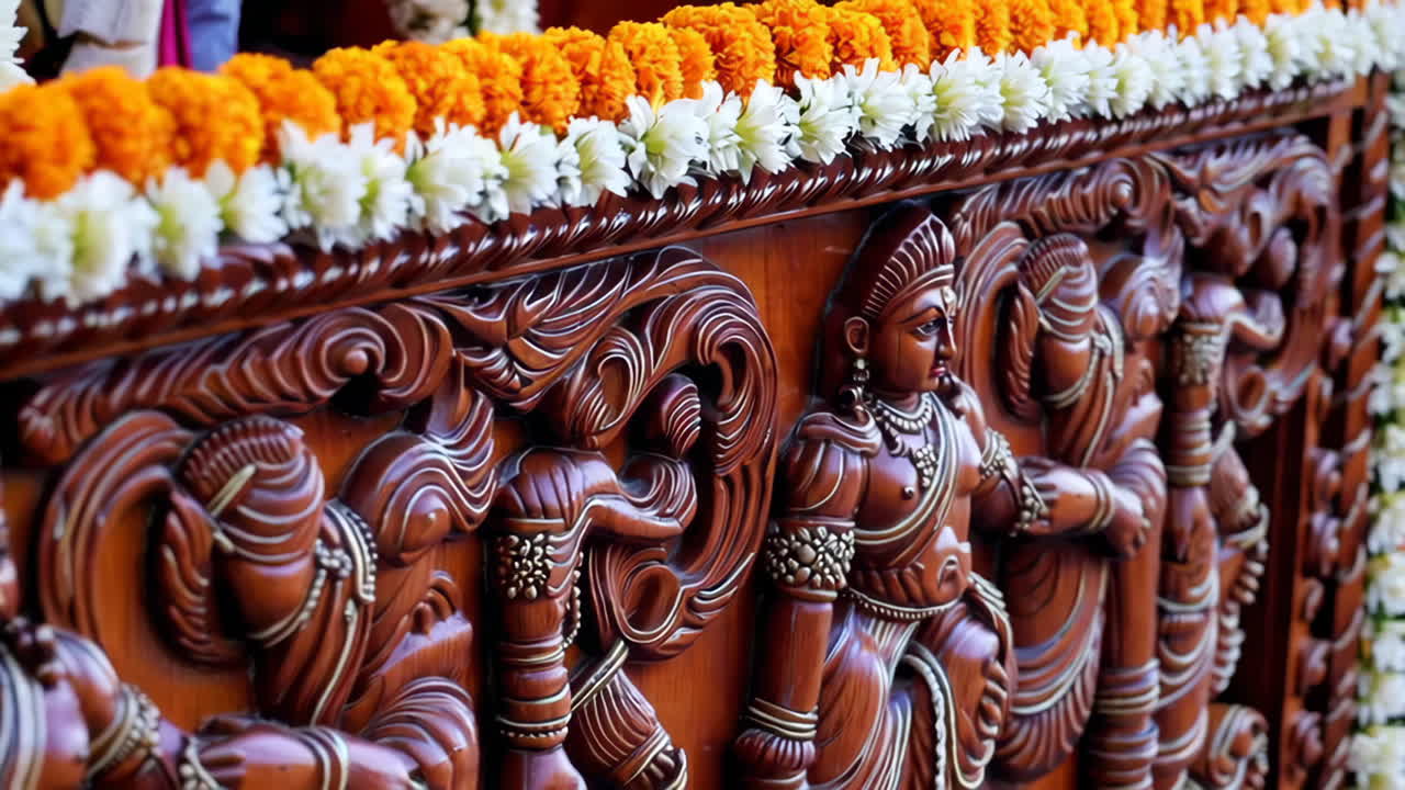 Ornate Wooden Carving with Floral Decorations