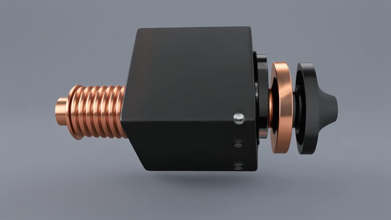 3D animace rotujícího solenoidového elektromagnetického mechanismu