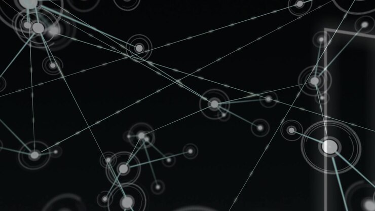 Animazione digitale di una rete di connessioni su uno sfondo di rete di connessioni su sfondo grigio