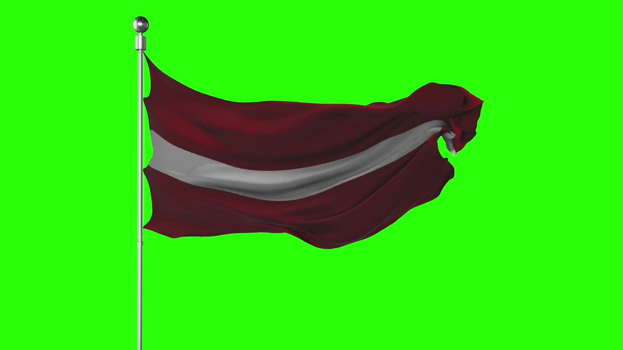 la bandera nacional de letonia ondeando en la pantalla verde. animación de la llave de croma. ilustración de la política de letonia