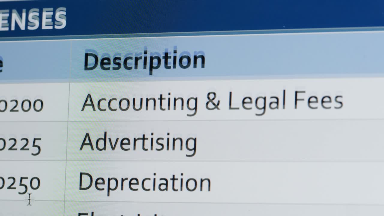 Close-Up of Financial Report Scrolling on Computer Monitor